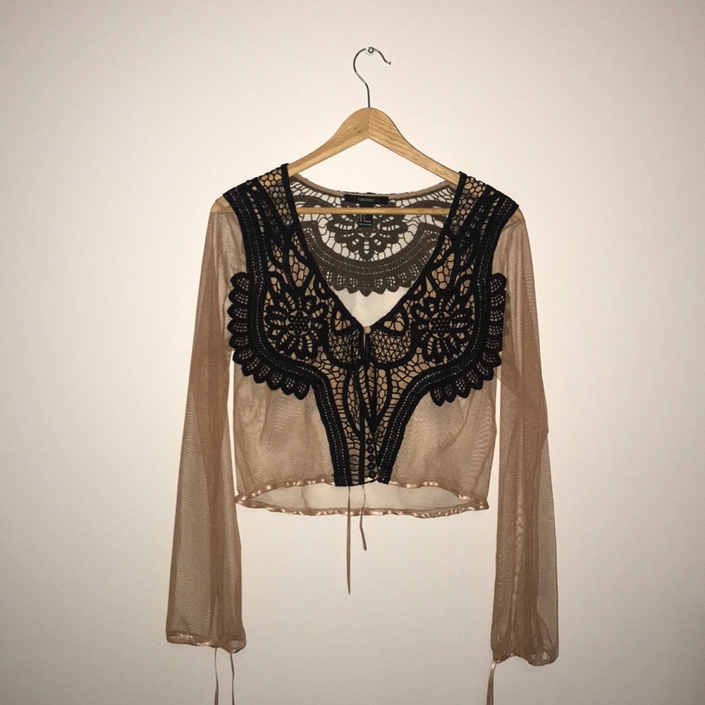 Lace blouse, brown + black